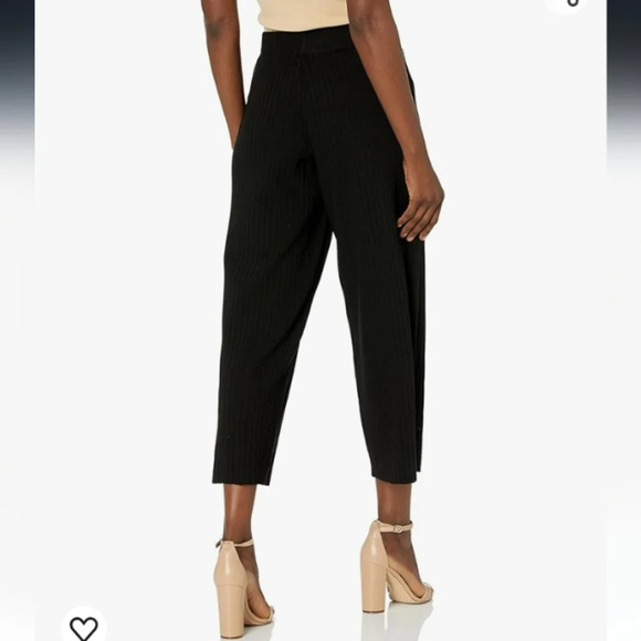 Vince Ribbed Cotton Blend Wide Leg Pants Womens Large Black Crop Minimalist - Picture 2 of 16